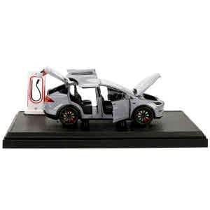 1:24 Şarj İstasyonlu Sesli Işıklı Kapıları Açılır  Metal Tesla Model X Araba 18 Cm Nardo Gri