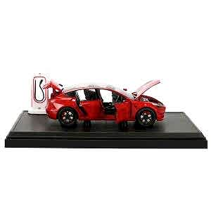1:24 Şarj İstasyonlu Sesli Işıklı Kapıları Açılır  Metal Tesla Model Y Araba 18 Cm Kırmızı Renk