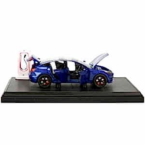 1:24 Ölçek Sesli Işıklı Kapıları Açılır  Şarj İstasyonlu Metal Tesla Model Y Araba 18 Cm Mavi Renk