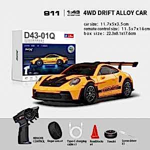 1:43 Ölçek Kumandalı Mini Metal Şarjlı Porsche 911 Gt3 Rs 15 KM HIZ 4 Çeker Sarı Renk