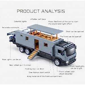 1:24 Ölçek Nomadısn Karavan Işıklı Sesli Metal Karavan Kamyon 20 Cm Gri Renk